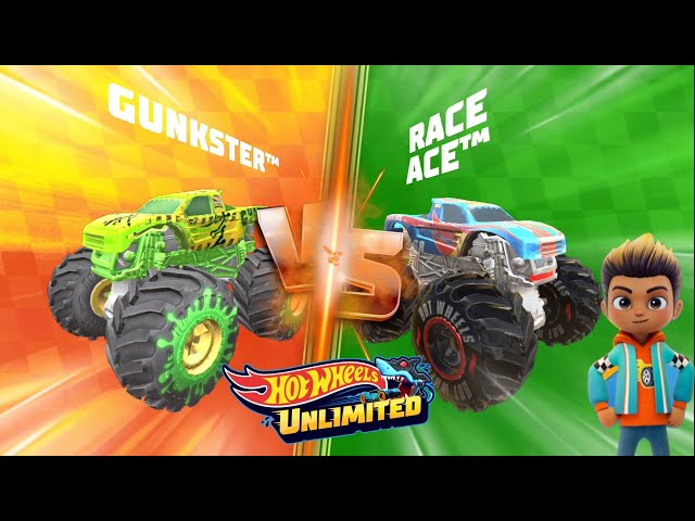 Hot Wheels Unlimited Monster Truck : Let's Race Gunkster Vs Race, Monster Trucks Race