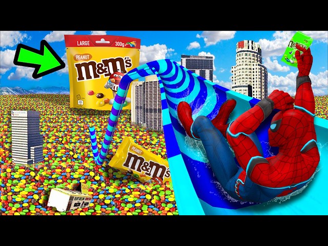 GTA 5 - SPIDERMAN - Flooded Los Santos by M&M'S | Water Slides Ragdolls