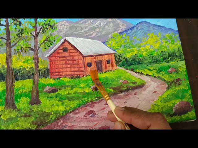 Painting a Landscape / Acrylic Painting for Beginners / Scenery drawing / Easy Acrylic Painting