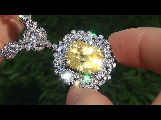 GIA Certified UNHEATED Natural VVS1 Yellow Sapphire Diamond 18k Cocktail Necklace - A141555