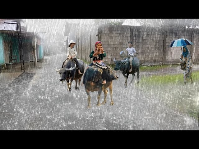 Rainstorm & Thunder in a Tranquil Village 🌧️ Relaxing Rain Sounds for Deep Sleep & Peace