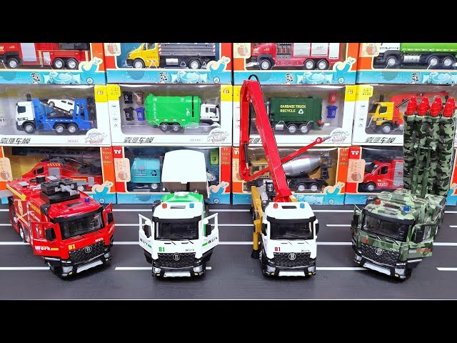 Diecast Trucks : Fire Truck, Road Sweeper Truck, Concrete Pump Truck, Military Truck