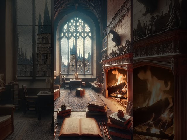 Cozy Hogwarts Library Fireplace Ambience | Real Fireplace Sounds for Comfort & Relaxation