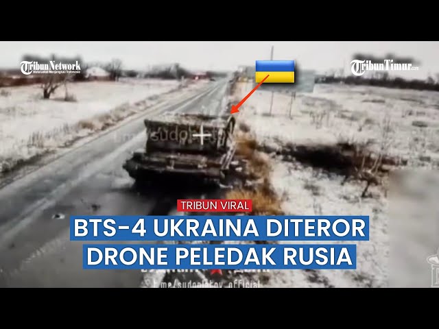 Drone FPV Kelompok Tilt Bakar Traktor BTS-4 Ukraina di Arah Kharkov