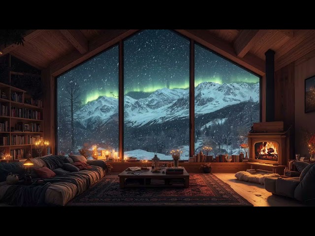 Winter Night Cabin Ambience ❄️ Soft Piano Jazz & Fireplace Sounds for Focus, Studying, & Working ⛄