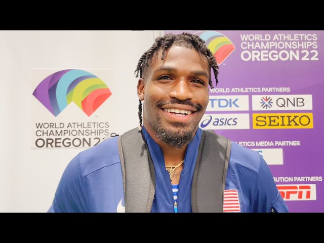 Elijah Godwin after mixed 4x400m Bronze medal. Talks overcoming battles, to achieve success Oregon22