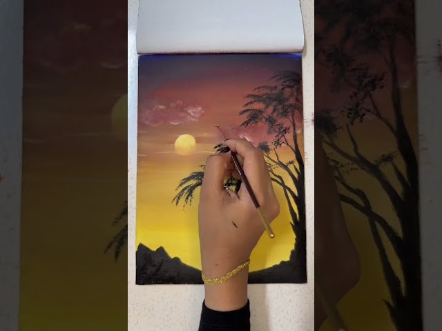 How to draw beautiful sunset with simple steps #reels   draw with me