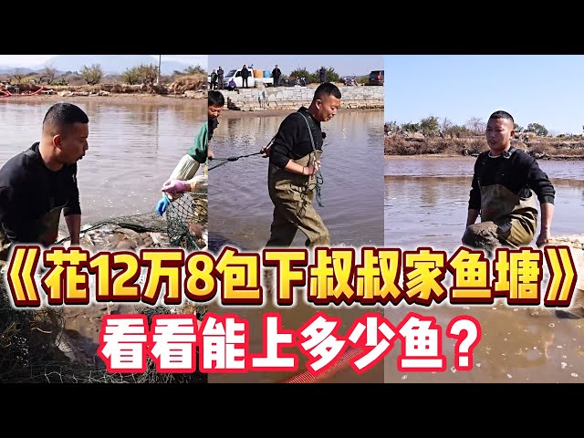 花12800包下叔叔家的魚塘，看看能上多少鱼#户外  #乡村生活  #包塘#抓鱼