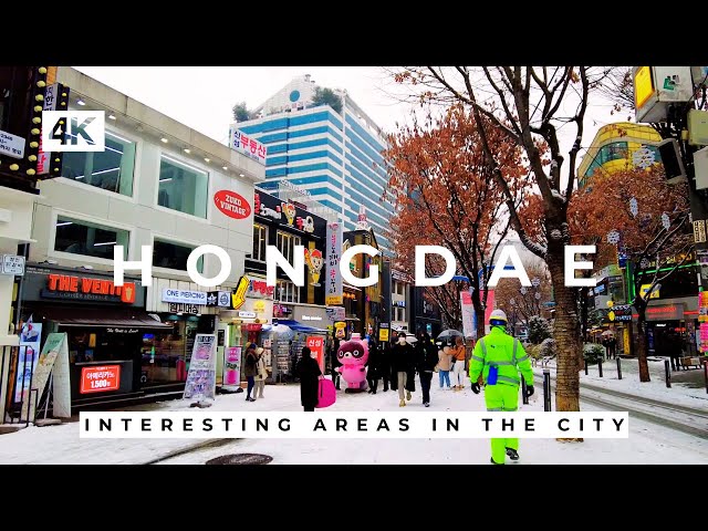 Hongdae, Seoul Winter Street Walking Tour 4k South Korea