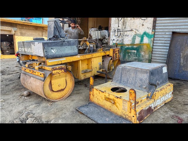 Repairing damaged parts of an old small rusty roller that had been lying on the ground for years.