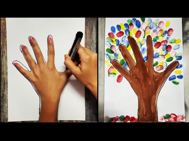 easy finger painting ideas for beginners|finger painting art|tree painting|thumb painting|hand print