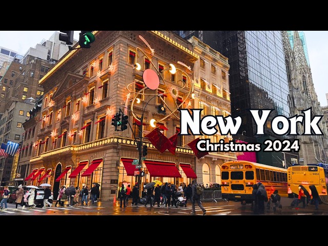 Christmas in New York City ✨ 4K Manhattan Holiday Walk with Light Snow 🎁 🎄❄️