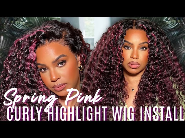 PINK SPRING CURLS?! CURLY Highlight Wig install! (FOR BEGINNERS!) | arabella hair x alwaysameera