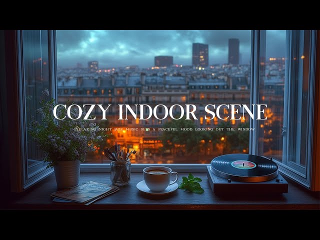 Night Jazz & Cityscape 🎶 Relaxing Coffee Shop Music for Late Night Study, Sleep, & Chill Vibes