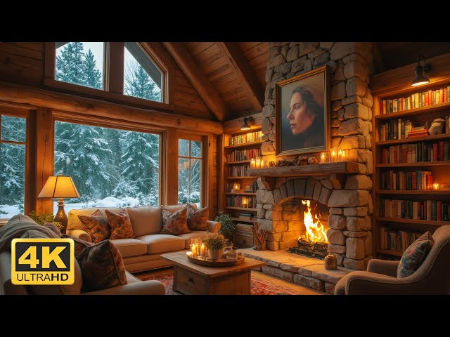 Cozy Winter Ambience ❄️ Relaxing Piano Music, Gentle Snowfall & Crackling Fireplace 🔥