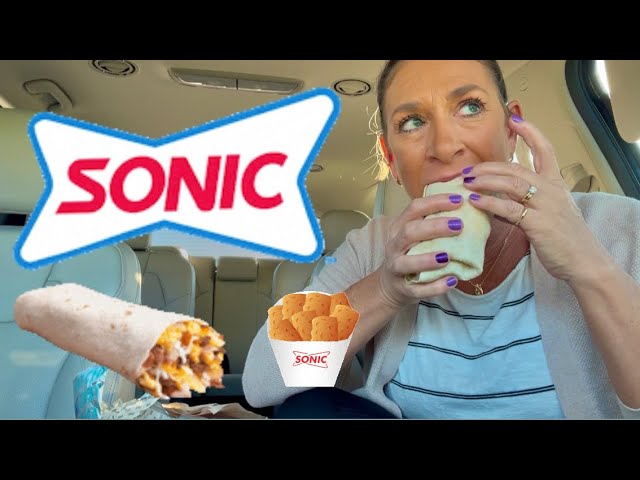 SONIC Breakfast ~ Car Mukbang! Breakfast Burrito, French Toast Sticks, Tots, & coffee!