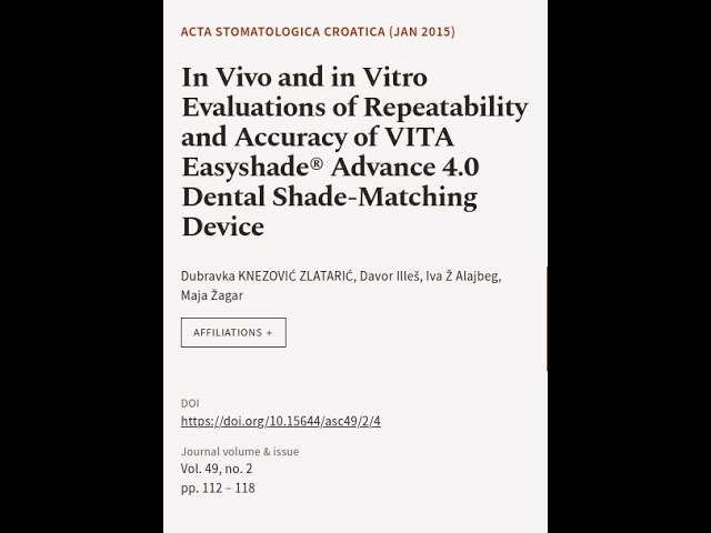 In Vivo and in Vitro Evaluations of Repeatability and Accuracy of VITA Easyshade® Adv... | RTCL.TV