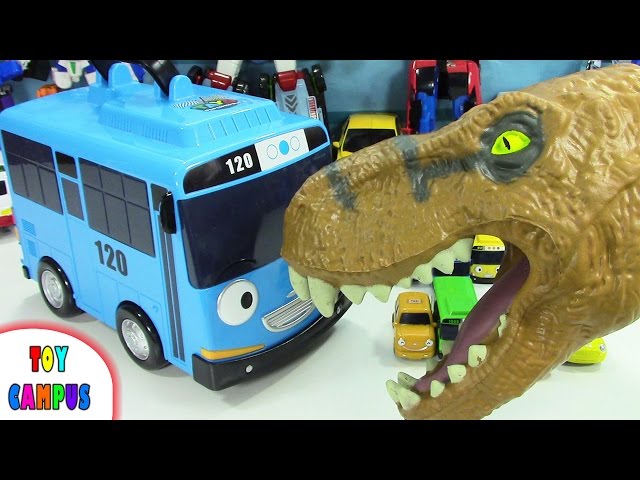 Dinosaur is eating Tayo the Big Bus | 타요 미니카 캐리어 | ToysReview ToyCampus