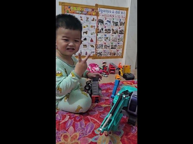 boy playing dump truck #cute #cutebaby #funny #games