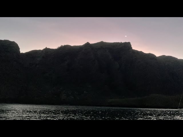 Jeanne sails around to Hakatea Bay on Nuku Hiva , Marquesas