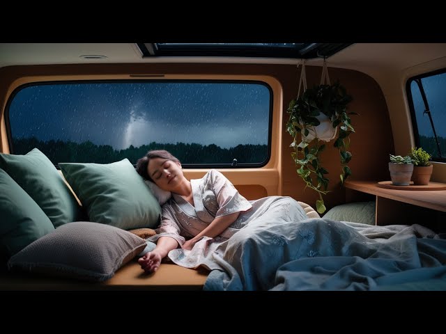 Women Sleeping on Camper van - Soothing Rain & Gentle Thunder Relax for Deep Sleep, Goodbye Stress