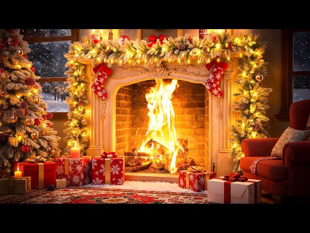 Beautiful Fireplace Christmas Ambience 🎄🎅 Relaxing Christmas Music 🔥Christmas Fireplace Background