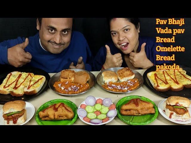 Four Different Bread || Bread Pakoda Bread Omelette Pav Bhaji Bada Pav Eating Challenge