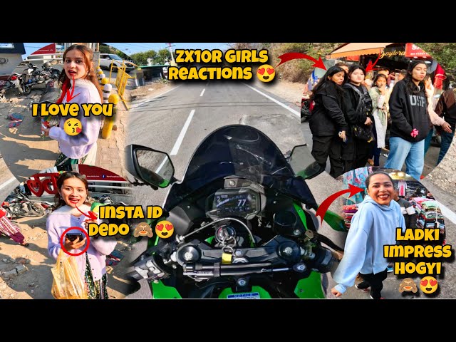 Cute Girl Reaction On Kawasaki Zx10r | Bunny Helmet Cover | Market Reactions part 2 | Zx10r Wheelie