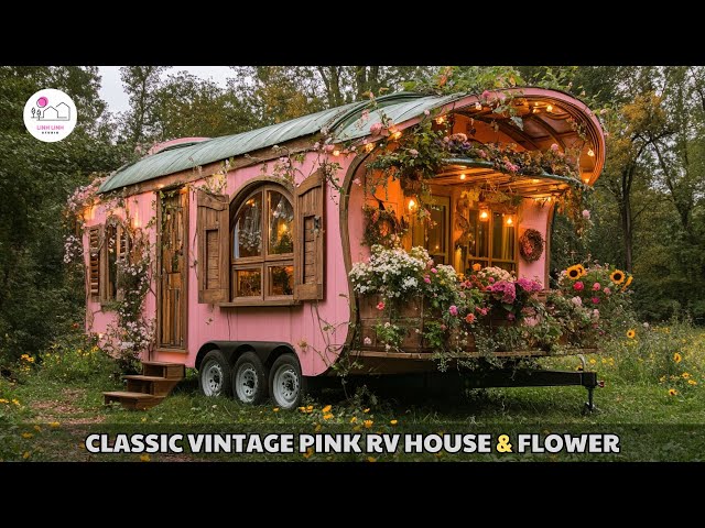 Pink Tiny RV House with Wooden Details: Charming & Romantic Retreat