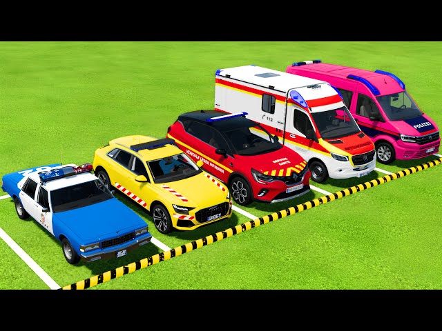 ALL POLICE CARS and AMBULANCE EMERGENCY VEHICLES TRANSPORTING WITH SCANIA TRUCKS ! FS22