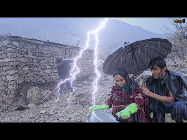 "Nomadic Life in Nature: The Collaboration of Ali and Fatemeh on a Rainy Day"🌧️❤️