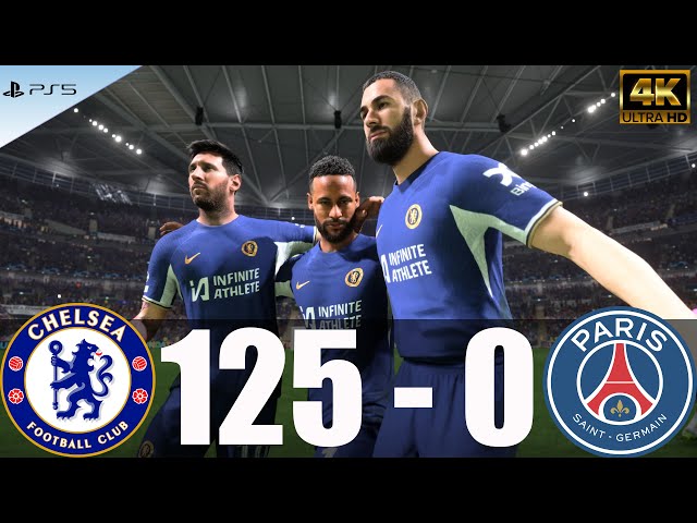 MESSI, NEYMAR, BENZEMA in CHELSEA vs PSG, FC 24, PS5, 4K