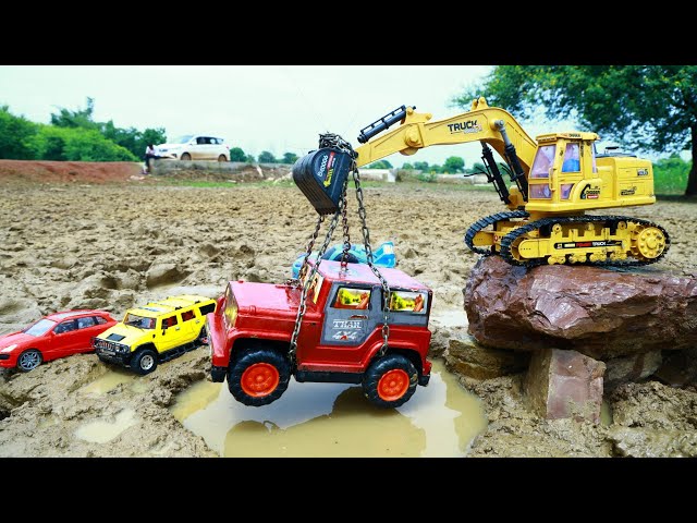 Mahindra Thar And Ferrari Car Accident Deep Mud Pulling Out Jcb Ford Tractor ? Cartoon video CS Toy