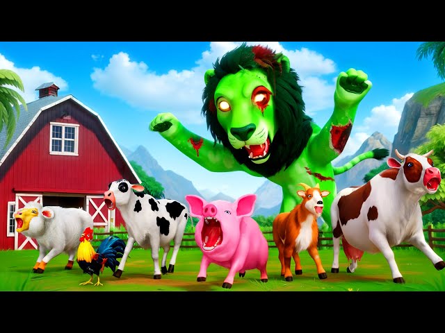 Giant Zombie Lion vs Farm Animals! Epic Rescue Adventure to Save the Farm from a Fierce Battle!