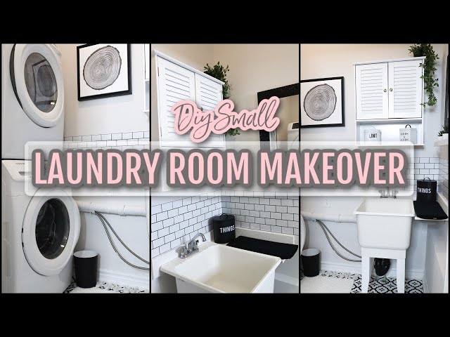 DIY SMALL LAUNDRY ROOM MAKEOVER 2021 | EASY & BUDGET FRIENDLY DIYS | PEEL & STICK TILE & BACKSPLASH