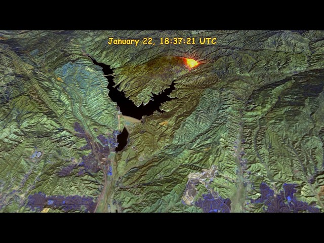 Hughes Fire, January 2025, Los Angeles, California, Satellite Infrared Imagery, Fire Progression