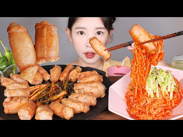 드디어🧡 남편표 비빔국수와 바삭 통대창 먹방 Beef Intestines (daechang) & Korean Spicy Noodles mukbang korean food