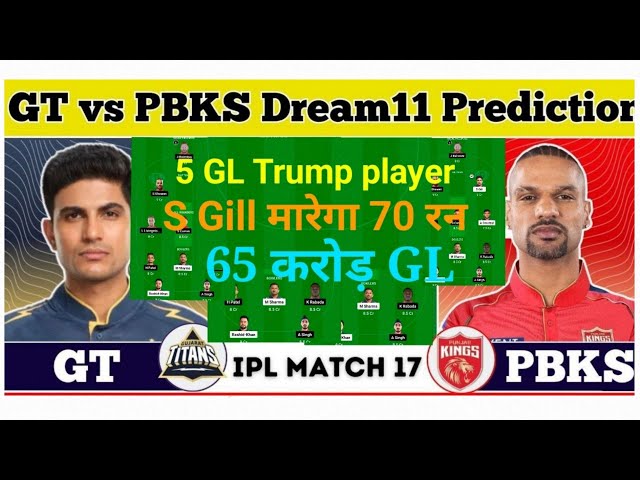 GT vs PBKS dream11 prediction gt vs pbks dream11 team gt vs pbks dream11 gl team today ipl match