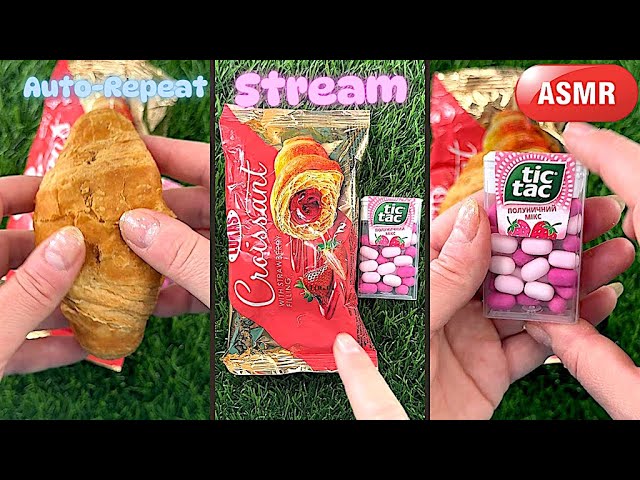 ASMR Most Popular Candys Tic Tac /some lots of colorful lollipop candy / unpacking Croissant