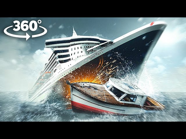 360 QUEEN MARY 2 SINKING  COLLISION OF SHIPS | VR 360 3d view