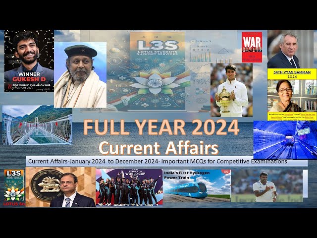 YEARLY CURRENT AFFAIRS 2024 | JAN 24 TO DEC 24 | COMPLETE 2024 CURRENT AFFAIRS | IMPORTANT MCQs |