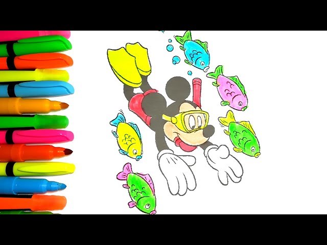 COLORING DISNEY MICKEY MOUSE CLUBHOUSE UNDERSEA VIDEOS FOR KIDS COLOURING BOOKS PAGES BRIGHT COLOURS