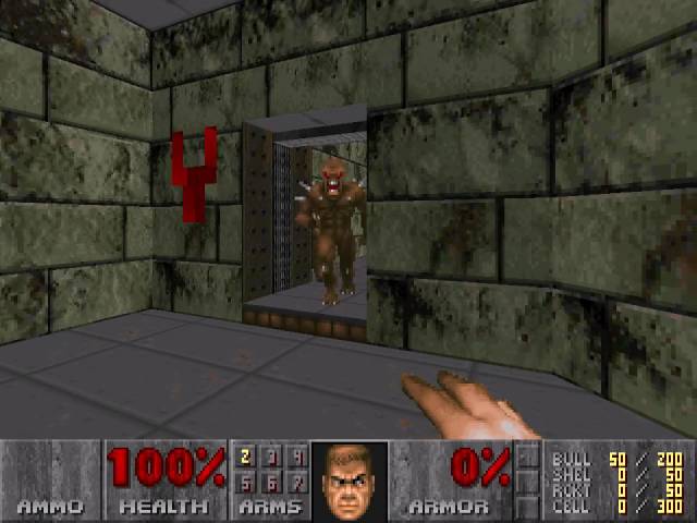 Imp gets stuck in an open doorway in Doom