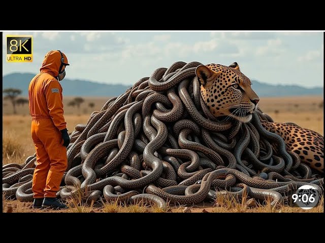 LEOPARD covered in venomous snakes rescued by brave team.