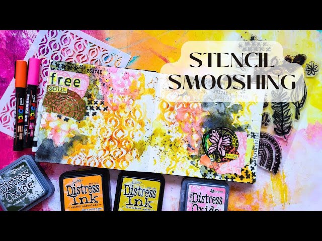 My favourite Technique to create an Art Journal Background ⭐ Stencil Smooshing with Distress Inks