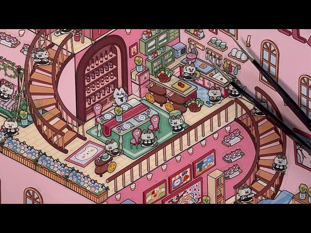 2K [ASMR]DIY a three-story pink cat villa with scene stickers