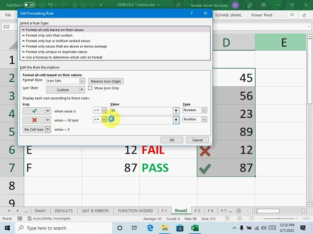 MS Excel - Student Mark Sheet Calculation Sum, Average, Rank, Grade, Pass Fail, Status-3