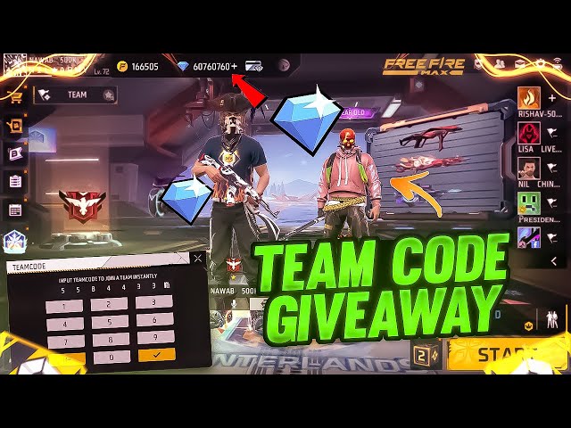 FREE FIRE LIVE CUSTOM ROOM GIVEAWAY FF LIVE TEAM CODE GIVEAWAY|#freefirelive #giveaway #nawabislive