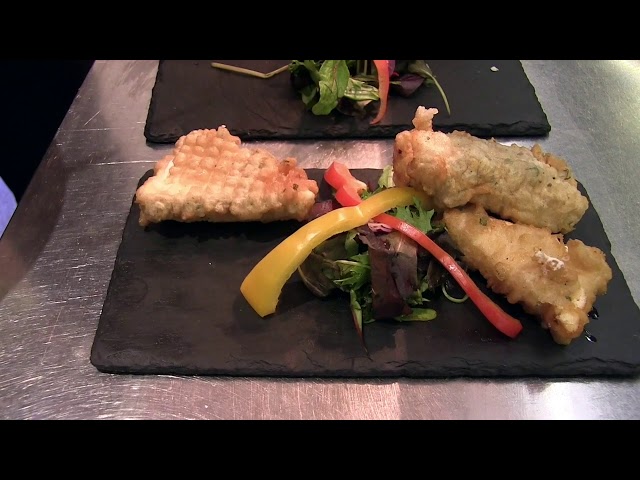 Feta tempura with a chilli mango purée by Halloumi Glasgow