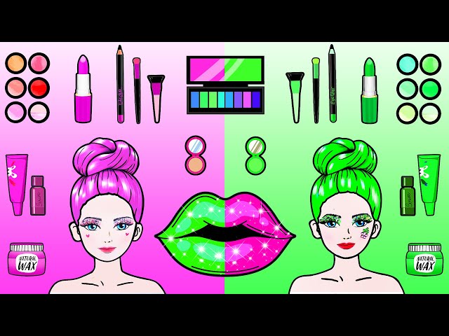 🔴 Pink VS Green Makeup And Dress To Impress 💗💚 Barbie Transformation Handmade